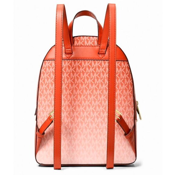 New Michael Kors Jaycee Medium Ombré Signature Logo Backpack Red Clay - Picture 3 of 4